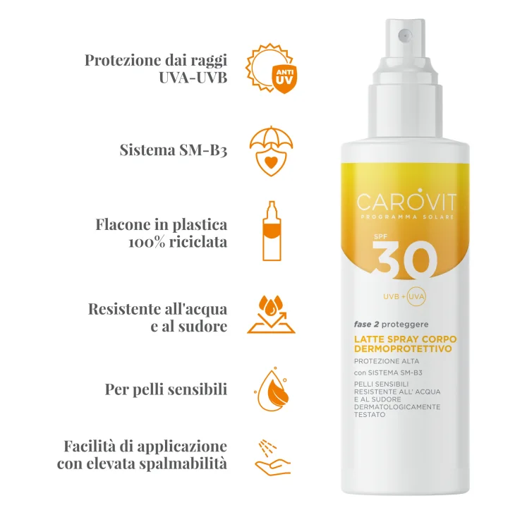Carovit Programma Solare Latte Spray Corpo Dermoprotettivo Spf 30 200 ml Carovit Programma Solare Latte Spray Corpo Dermoprotettivo Spf 30 200 ml