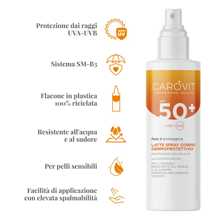 Carovit Programma Solare Latte Spray Corpo Dermoprotettivo Spf 50+ 200 ml Carovit Programma Solare Latte Spray Corpo Dermoprotettivo Spf 50+ 200 ml