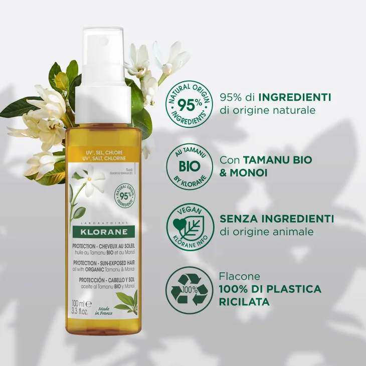 Klorane Olio al Tamanu BIO e Monoï Solare Capelli 100 ml