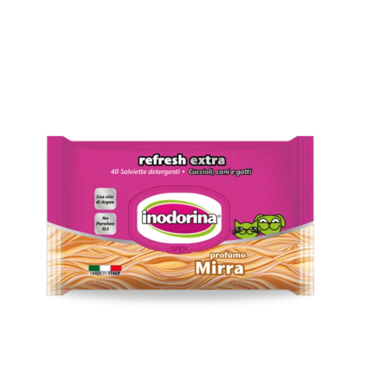 Inodorina Refresh Extra Mirra Salviette Detergenti Cani e Gatti 40 salviette