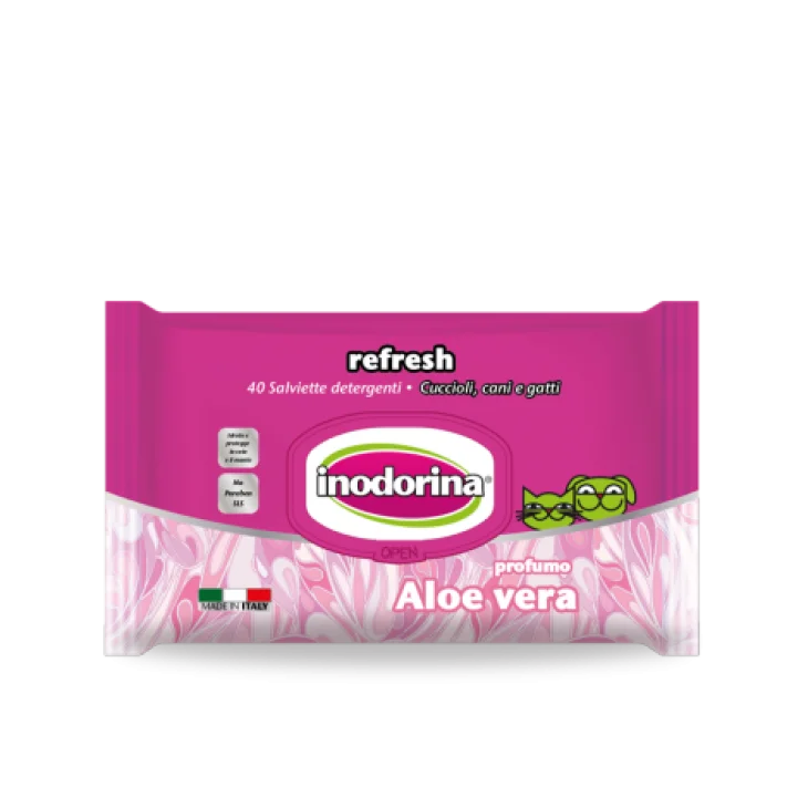 Inodorina Refresh Aloe Vera Salviette Detergenti Cani e Gatti 40 salviette