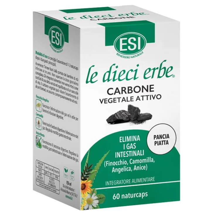 Esi Le Dieci Erbe Carbone Vegetale Attivo per Eliminare i Gas Intestinali 60 Naturcaps