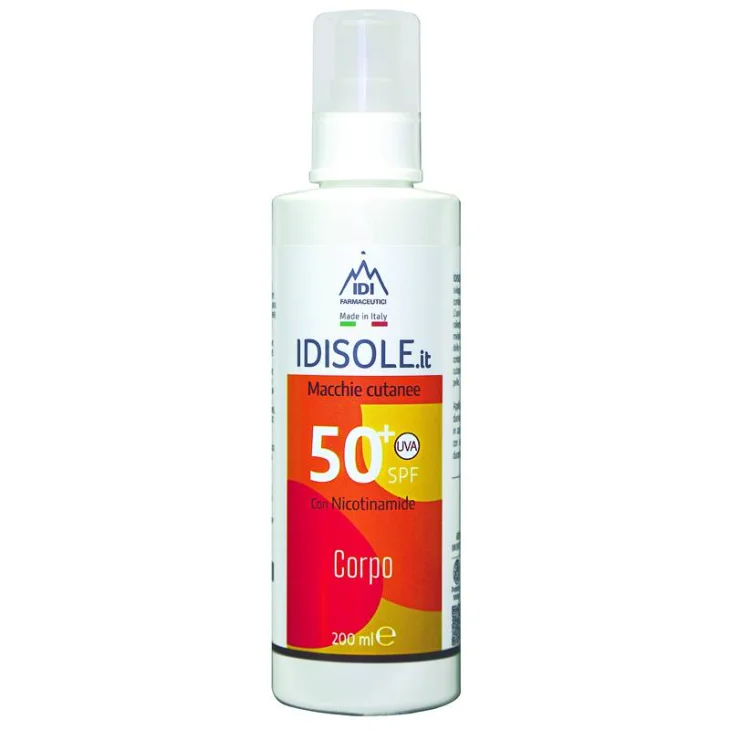 Idisole.It 50+ Uva SPF Con Nicotinamide Spray Solare Corpo Contro le Macchie Cutanee 200 ml