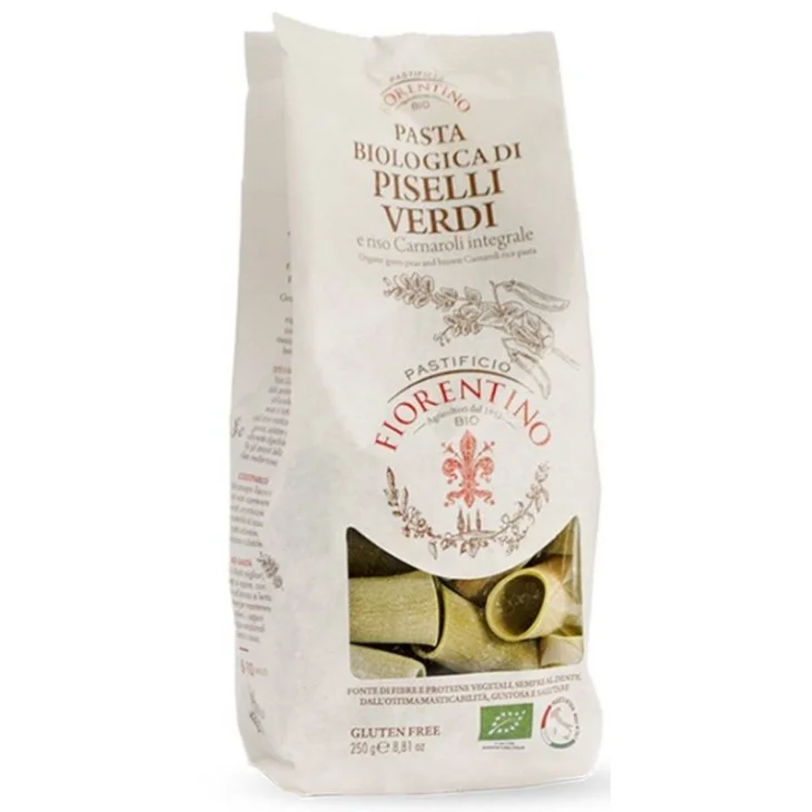 PASTIFICIO FIORENTINO PASTA BIOLOGICA DI PISELLI VERDI E RISO CARNAROLI INTEGRALE PACCHERI 250 G