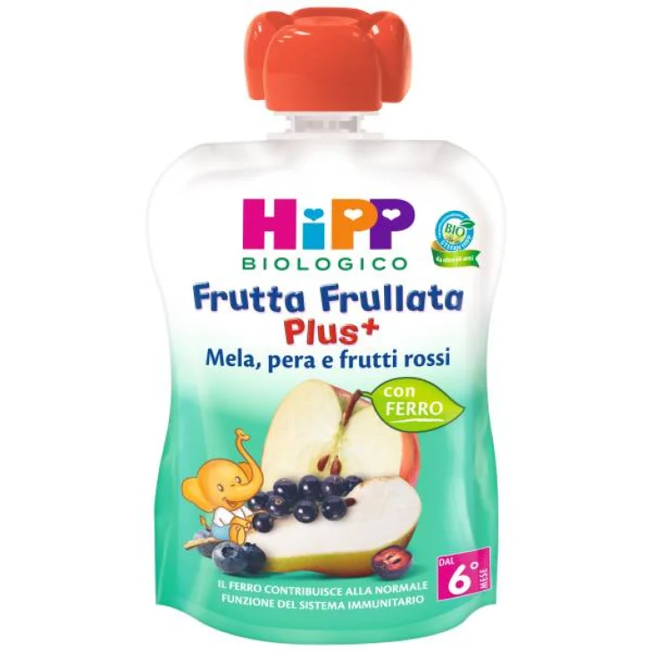 Hipp Biologico Frutta Frullata Plus Mela Pera Frutti Rossi + Ferro 90 gr
