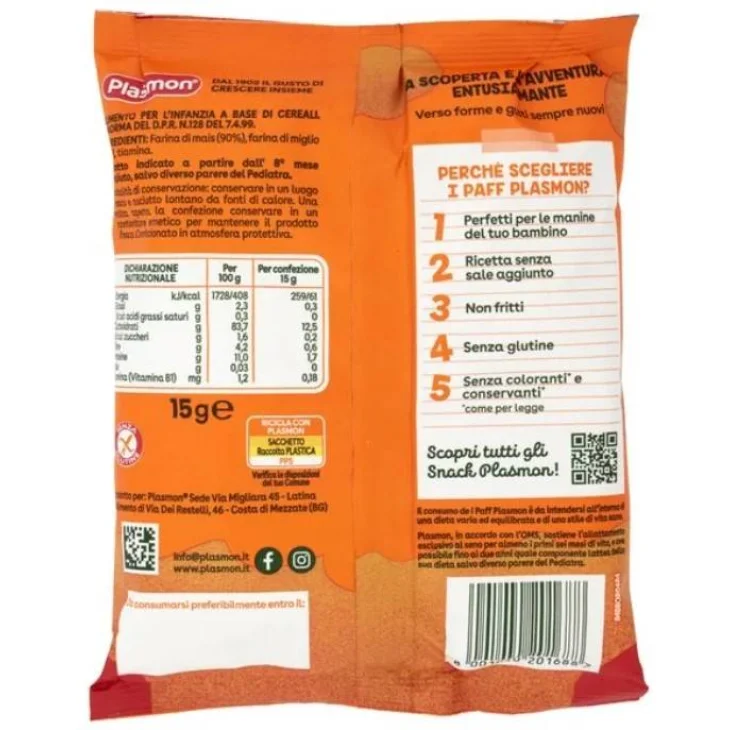 Plasmon i Paff Mais e Miglio Snack per Bambini 15 g