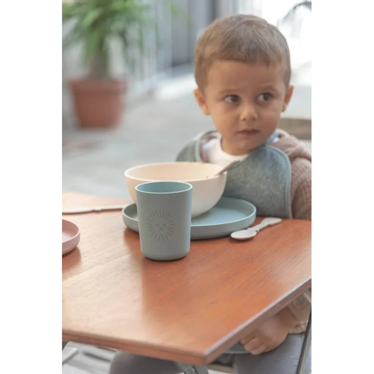 Bamboom Set Pappa Piatto, Scodella, Bicchiere, Posate Azzurro Ghiaccio