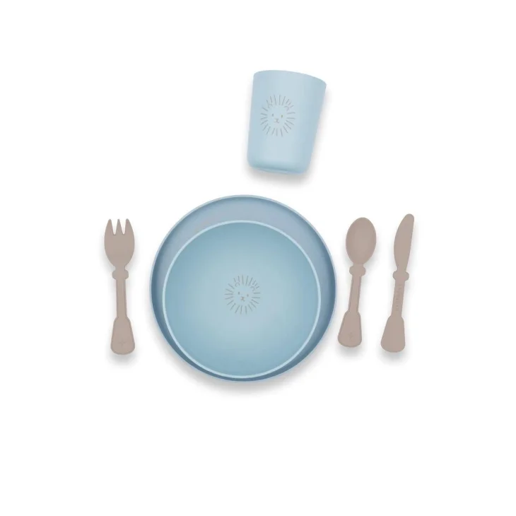 Bamboom Set Pappa Piatto, Scodella, Bicchiere, Posate Azzurro Ghiaccio