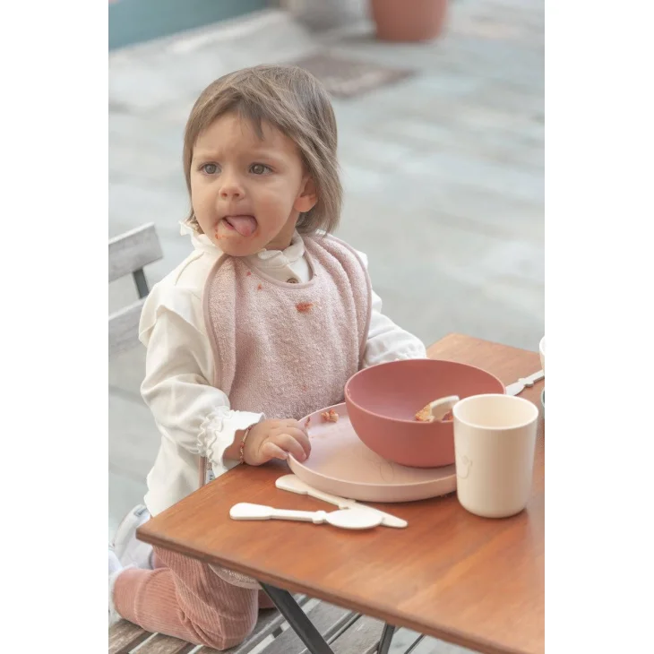 Bamboom Set Pappa Piatto, Scodella, Bicchiere, Posate Rosa
