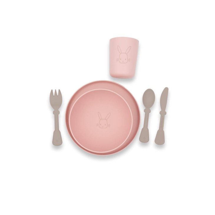 Bamboom Set Pappa Piatto, Scodella, Bicchiere, Posate Rosa