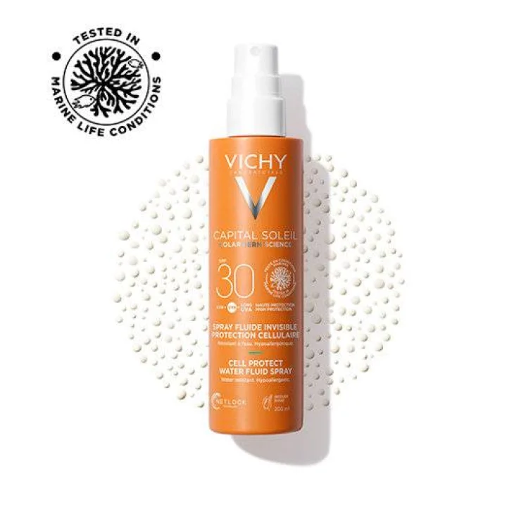 Vichy Capital Soleil Cell Protect Fluido Ultra Leggero Spray Spf 30 Viso e Corpo 200 ML