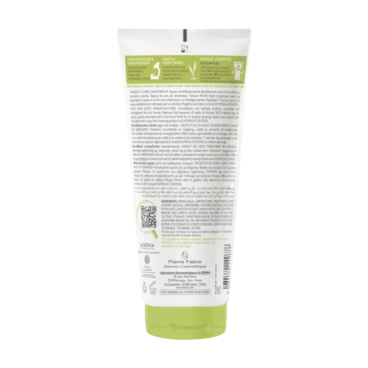 A-Derma Exomega Control Crema Emolliente Anti Prurito Viso e Corpo 200 ml