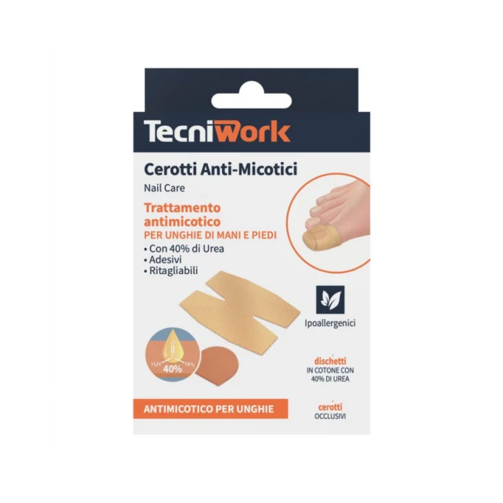 Tecniwork Cerotti Antimicosi per le Unghie 40% Urea 12 Pezzi + 12 Fixing