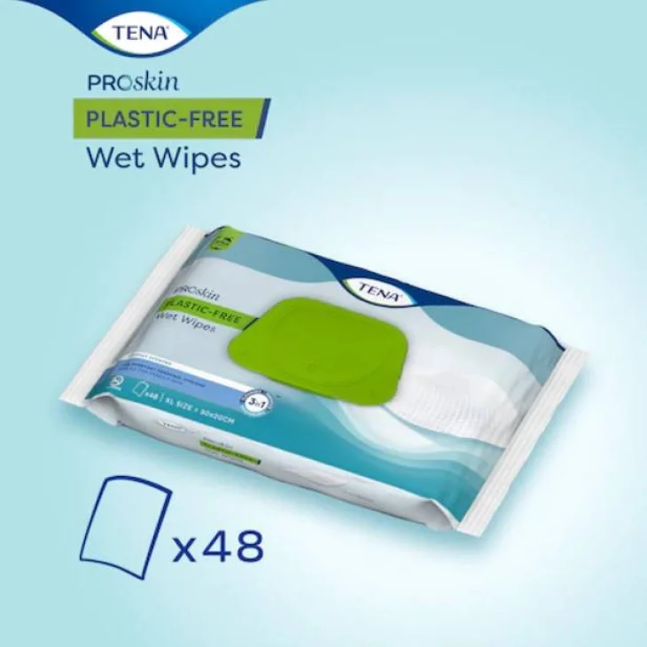 Tena Wet Wipes Plastic Free Salviette Detergenti per Adulti 48 Pezzi
