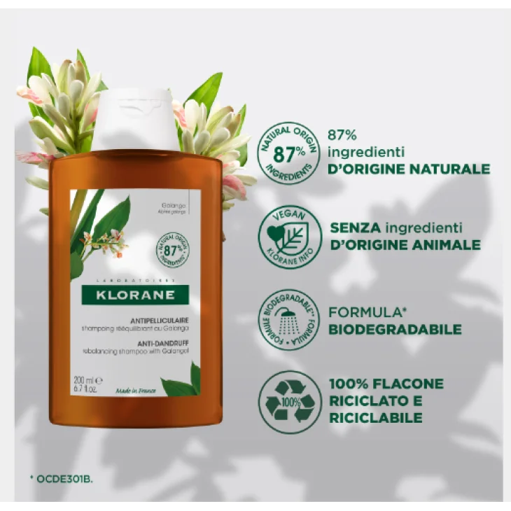 Klorane Shampoo Riequilibrante Antiforfora con Galanga 200 ml