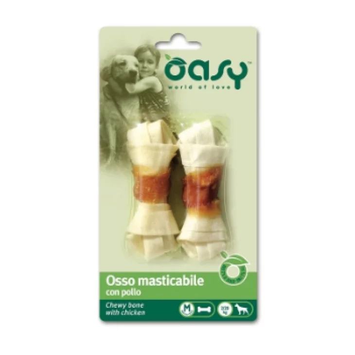 Oasy Osso masticabile con Pollo per cani Taglia M 2 pezzi