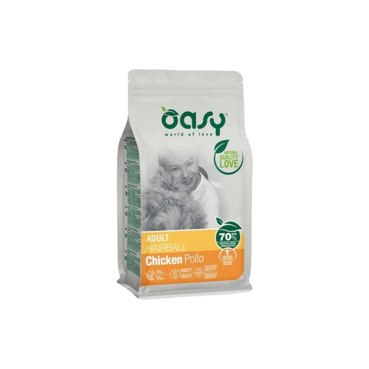 Oasy Hairball Adult Cibo Secco per Gatti Adulti Gusto Pollo 1,5 kg