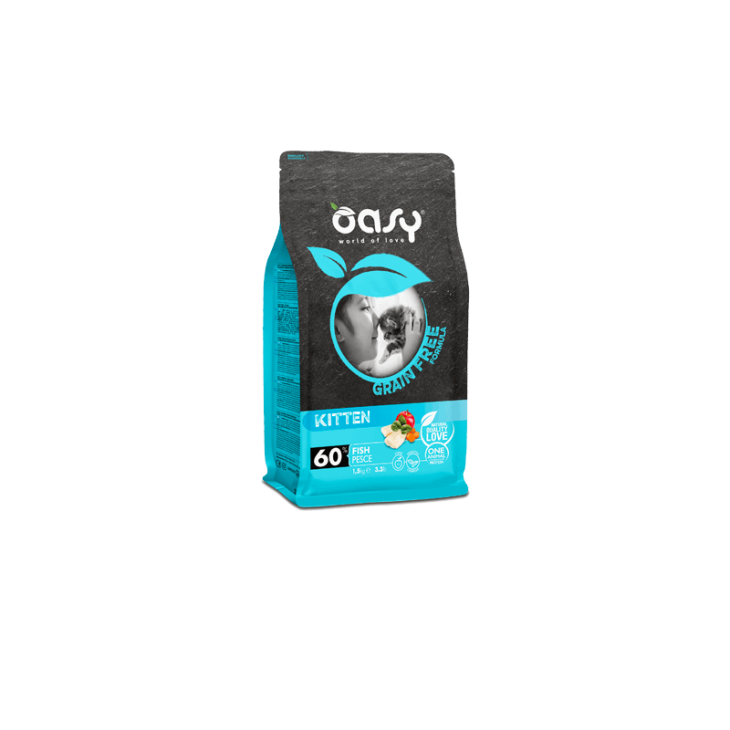 Oasy Grain Free Kitten Cibo Secco per Gattini Gusto Pesce 1.5 kg