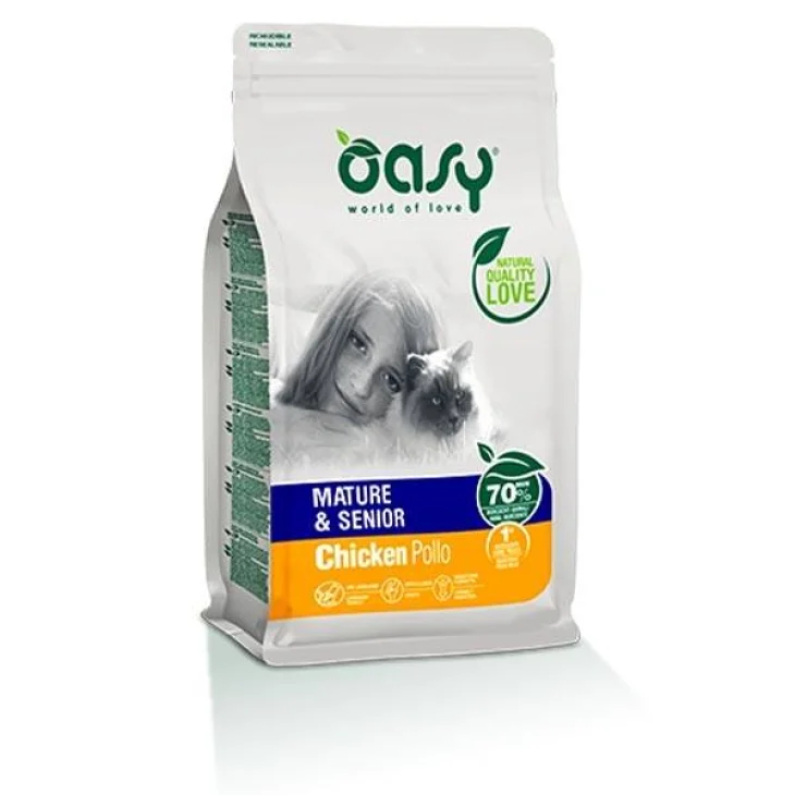 Oasy Mature & Senior Chicken Cibo Secco per Gatti Gusto Pollo 1,5 kg New