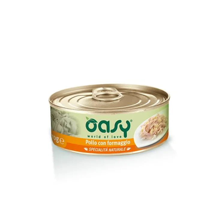 Oasy Pollo con Formaggio Specialità Naturali Cibo Umido per Gatti in Lattina 150 g