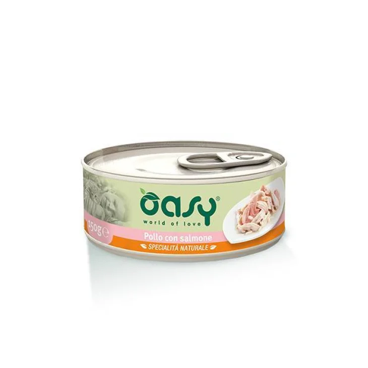 Oasy Pollo con Salmone Specialità Naturali Cibo Umido per Gatti in Lattina 150 g
