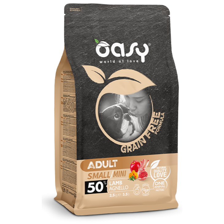 Oasy Grain Free Adult Small/Mini Cibo Secco per Cani Senza Glutine Gusto Agnello 2,5 kg