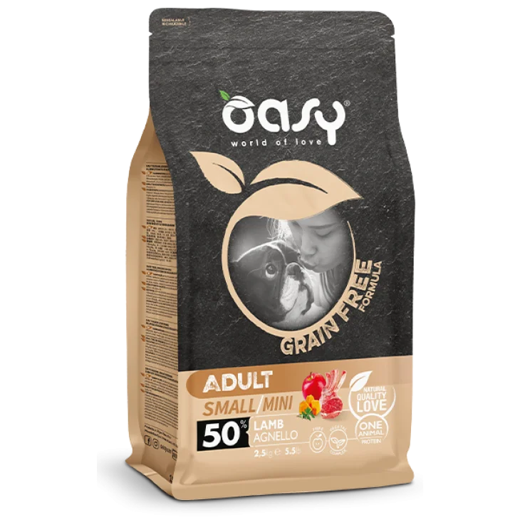 Oasy Grain Free Adult Small/Mini Cibo Secco per Cani Senza Glutine Gusto Agnello 2,5 kg