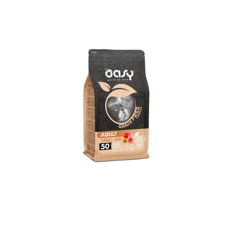 Oasy Grain Free Adult Small/Mini Cibo Secco per Cani Senza Glutine Gusto Agnello 800 g