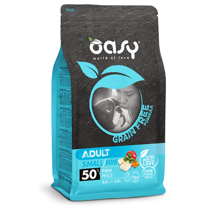 Oasy Grain Free Adult Small/Mini Cibo Secco per Cani Senza Glutine Gusto Pesce 2,5 kg