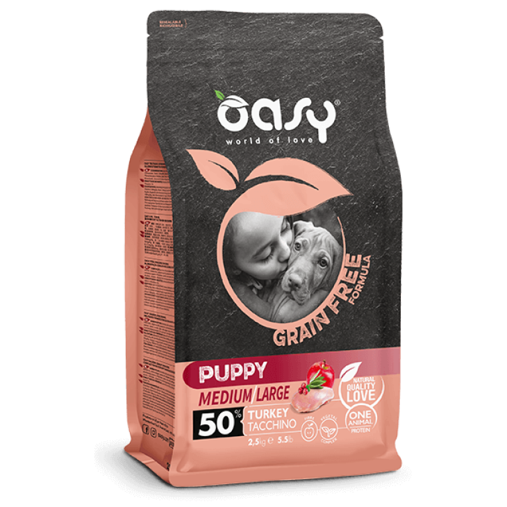 Oasy Grain Free Formula Puppy Medium/Large Cibo Secco per Cani Cuccioli Gusto Tacchino 12 kg