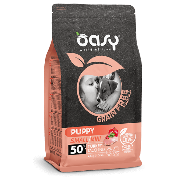 Oasy Grain Free Formula Puppy Small/Mini Cibo Secco per Cani Senza Glutine Gusto Tacchino 2,5 kg