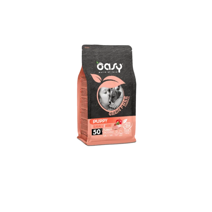 Oasy Grain Free Formula Puppy Small/Mini Cibo Secco per Cani Senza Glutine Gusto Tacchino 800 g
