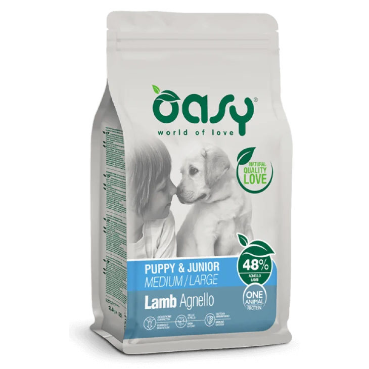 Oasy One Animal Protein Puppy Medium/Large Cibo Secco per Cani Cuccioli Gusto Agnello 2,crocca5 kg