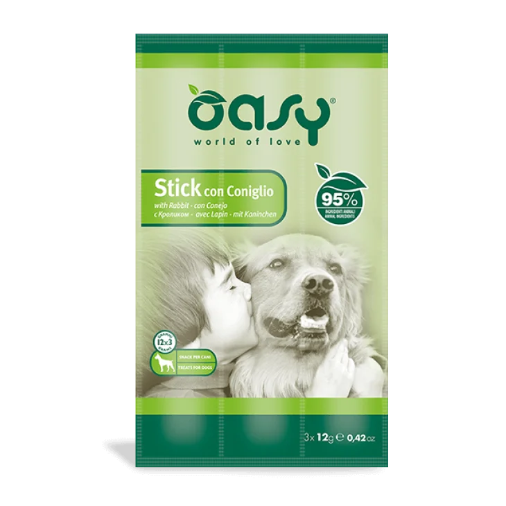 Oasy Snack Dog Stick con Coniglio Alimento Complementare per Cani 3x12 g