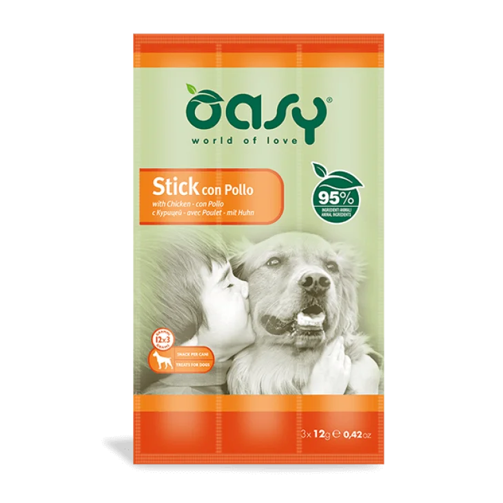Oasy Snack Dog Stick con Pollo Alimento Complementare per Cani 12 g