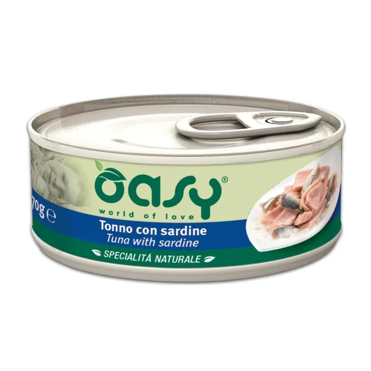 Oasy Tonno con Sardine Cibo Umido per Gatti in Lattina 70 g