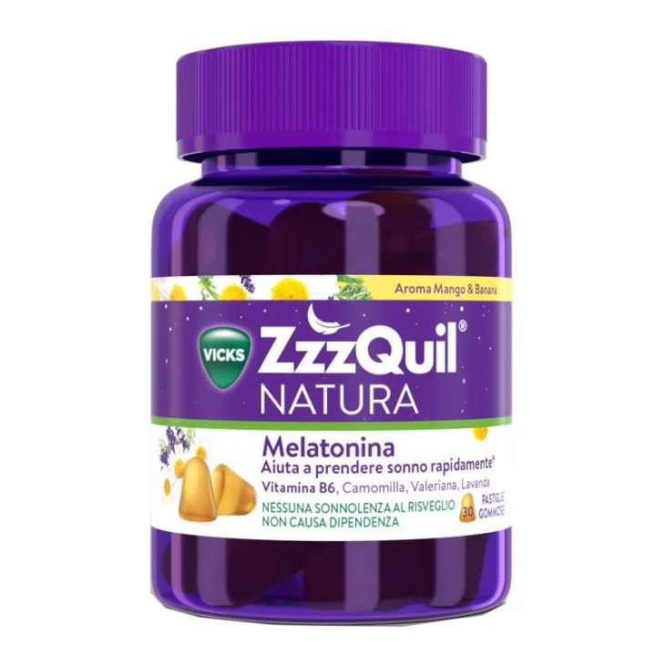 Vicks ZzzQuil Natura Integratore per il Sonno Gusto Mango & Banana 30 compresse