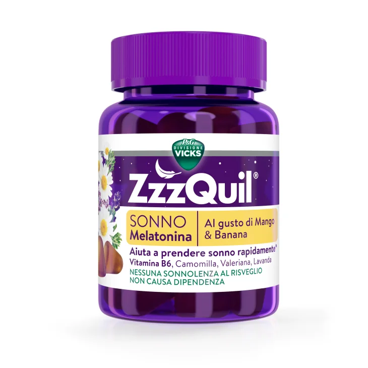Vicks ZzzQuil Natura Integratore per il Sonno Gusto Mango & Banana 30 compresse