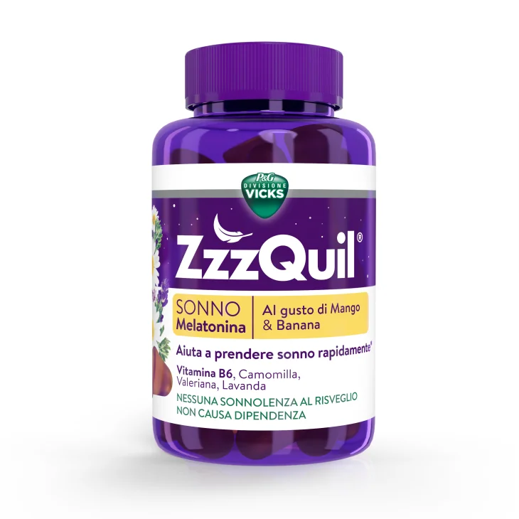 Vicks ZzzQuil Natura Integratore per il Sonno Gusto Mango & Banana 60 compresse