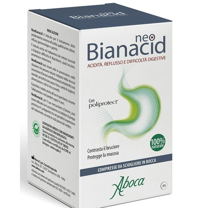 Aboca NeoBianacid Integratore Contro Acidità e Reflusso Gastrico 45 compresse