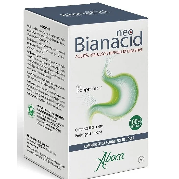 Aboca NeoBianacid Integratore Contro Acidità e Reflusso Gastrico 45 compresse