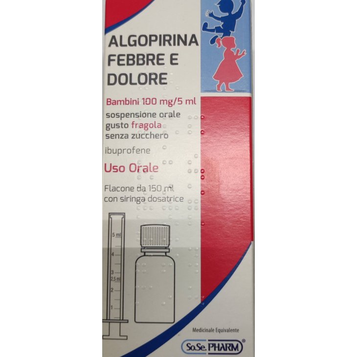 Algopirina Febbre e Dolore Ibuprofene Bambini Equivalente Nurofen Gusto Fragola 150 ml