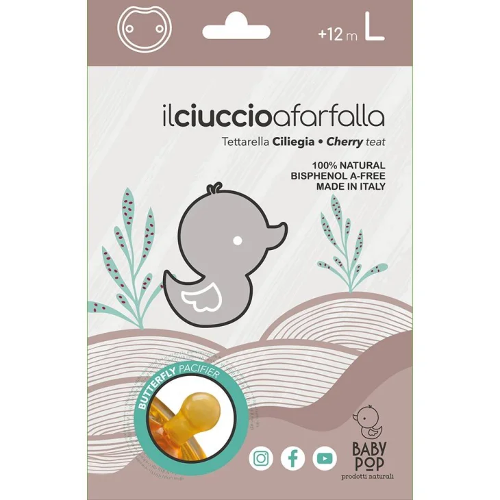 Tatanatura Ciuccio Farfalla a Ciliegia in Caucciù Misura L 12+ 1 pezzo