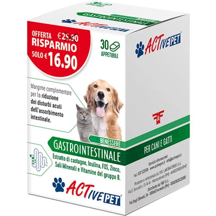 Linea Act ActivePet Mangime Complementare per Il Benessere Intestinale di Cani e Gatti 30 compresse appetibili