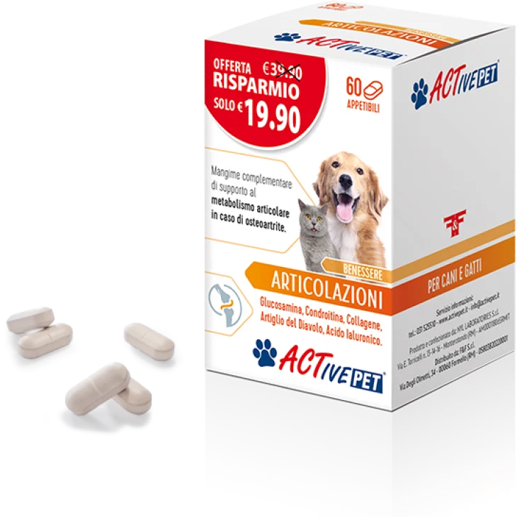 Line Act Activepet Articolazioni Mangime Complementare per il Benessere delle Articolazioni di Cani e Gatti 60 compresse