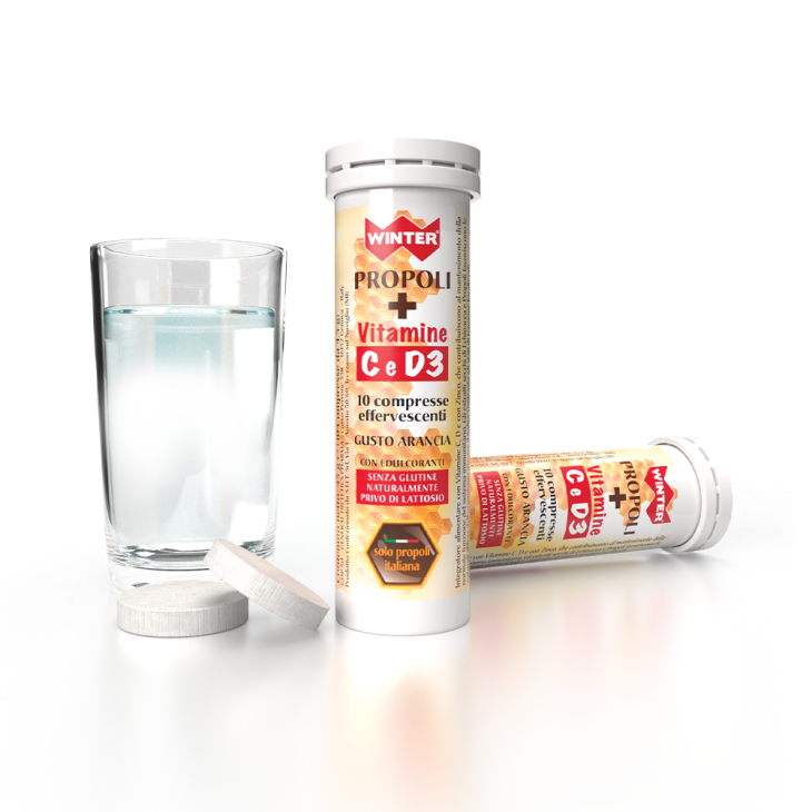Winter Propoli + Vitamina C/D3 Integratore per Il Sistema Immunitario 10 compresse effervescenti