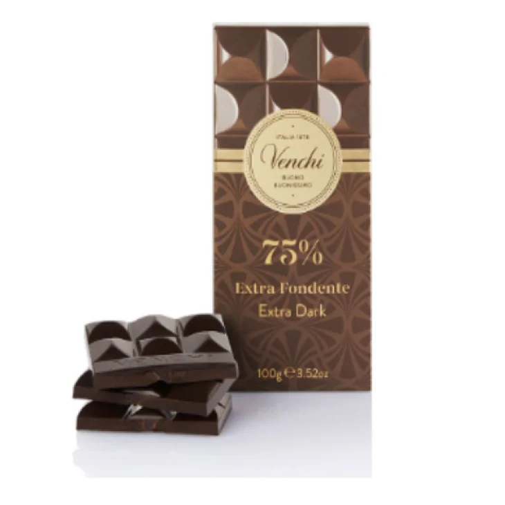 Venchi Tavoletta di Cioccolato Fondente 75% Senza Glutine e Lattosio 100 g