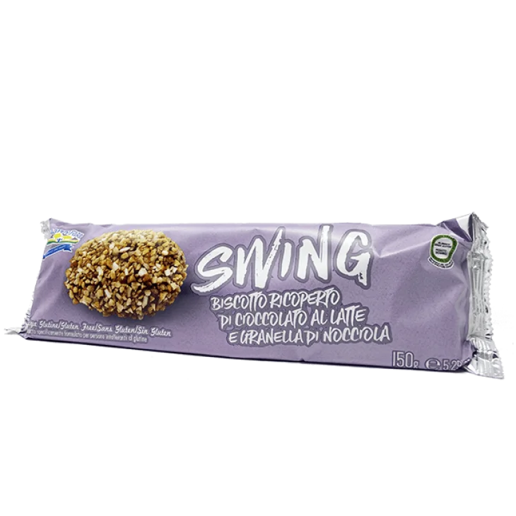 Happy Farm Swing Biscotto Ricoperto di Cioccolato al latte e Granella di Nocciola Senza Glutine 150 g