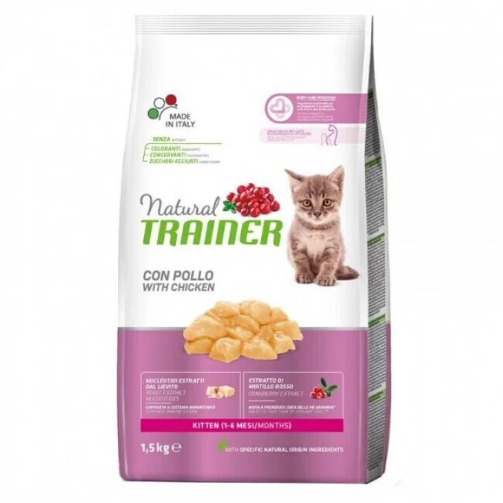 Natural Trainer Cat Kitten Chicken Alimento Secco Gusto Pollo per Gattini 1,5 kg