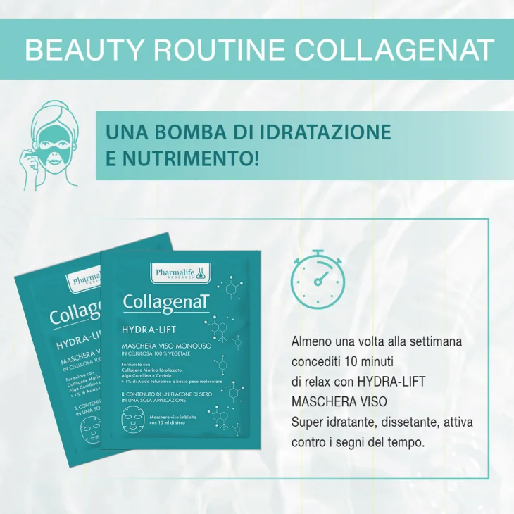 Collagenat Hydra Lift Maschera Viso Monouso Idratante Anti-Età 15 ml Collagenat Hydra Lift Maschera Viso Monouso Idratante Anti-Età 15 ml